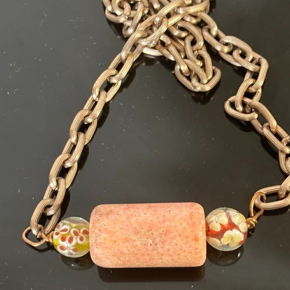 Genuine Coral Natural Untreated Floral Beads Chain Necklace Boho Gift  Hippie